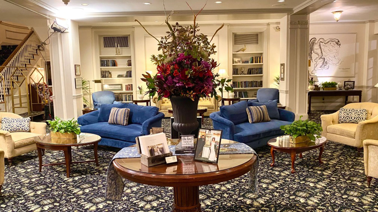 Image of lobby with flowers and plants Hawthorne Hotel, 1925, Member of Historic Hotels of America, in Salem, Massachusetts, Explore