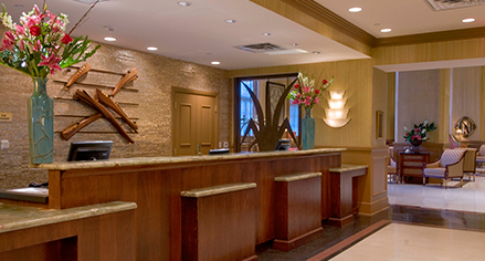 Image of lobby front desk check in area Hilton Baton Rouge Capitol Center, 1927, Member of Historic Hotels of America, in Baton Rouge, Louisiana, Hot Deals