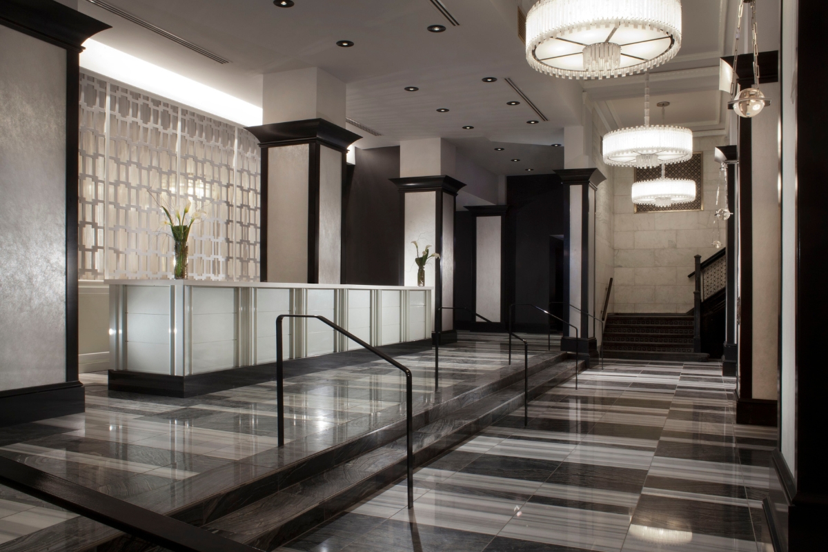Image of Hotel Lobby at The Silversmith Hotel, 1897, Member of Historic Hotels of America, in Chicago, Illinois, Special Offers, Discounted Rates, Families, Romantic Escape, Honeymoons, Anniversaries, Reunions