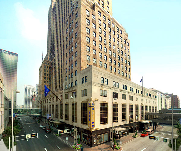 Image of hotel exterior Hilton Cincinnati Netherland Plaza, 1931, Member of Historic Hotels of America, in Cincinnati, Ohio,Special Offers, Discounted Rates, Families, Romantic Escape, Honeymoons, Anniversaries, Reunions