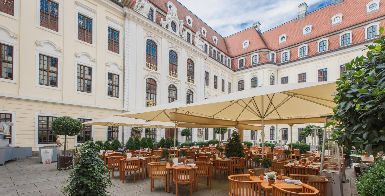 Image of Restaurant Patio, Hotel Taschenbergpalais Kempinski Dresden, Germany, 1700s, Member of Historic Hotels Worldwide, Hot Deals