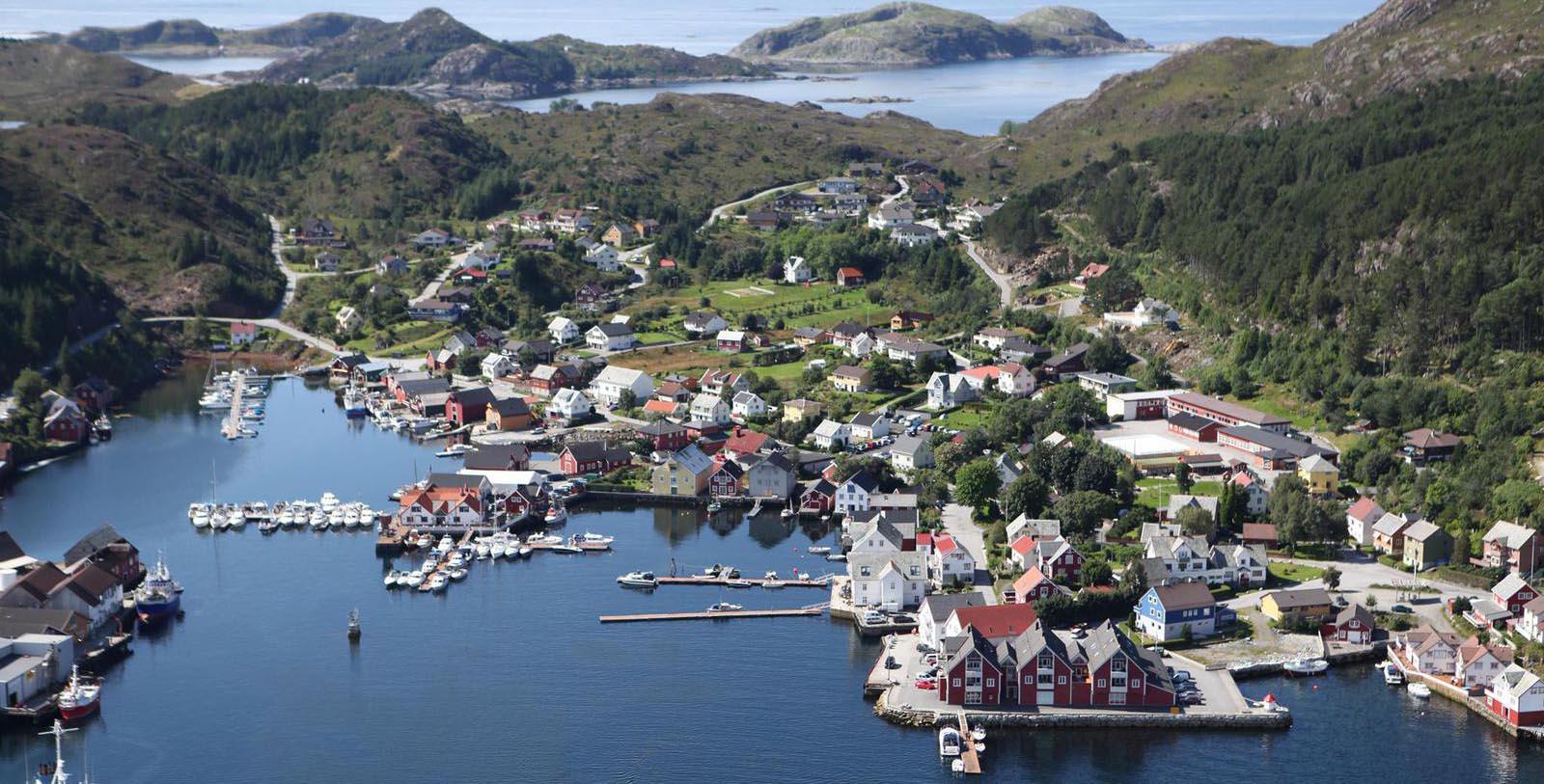 Image of Aerial Exterior View of Hotel Knutholmen Hotell, 1860, Member of Historic Hotels Worldwide, in Kalvag, Norway, Special Offers, Discounted Rates, Families, Romantic Escape, Honeymoons, Anniversaries, Reunions