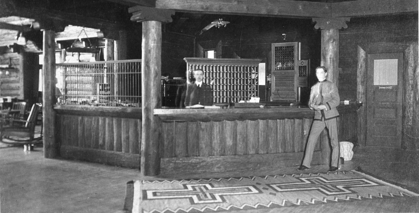 Discover the the native stone and Oregon pine façade of El Tovar Hotel, a turn of the 20th-century railroad stop hotel.