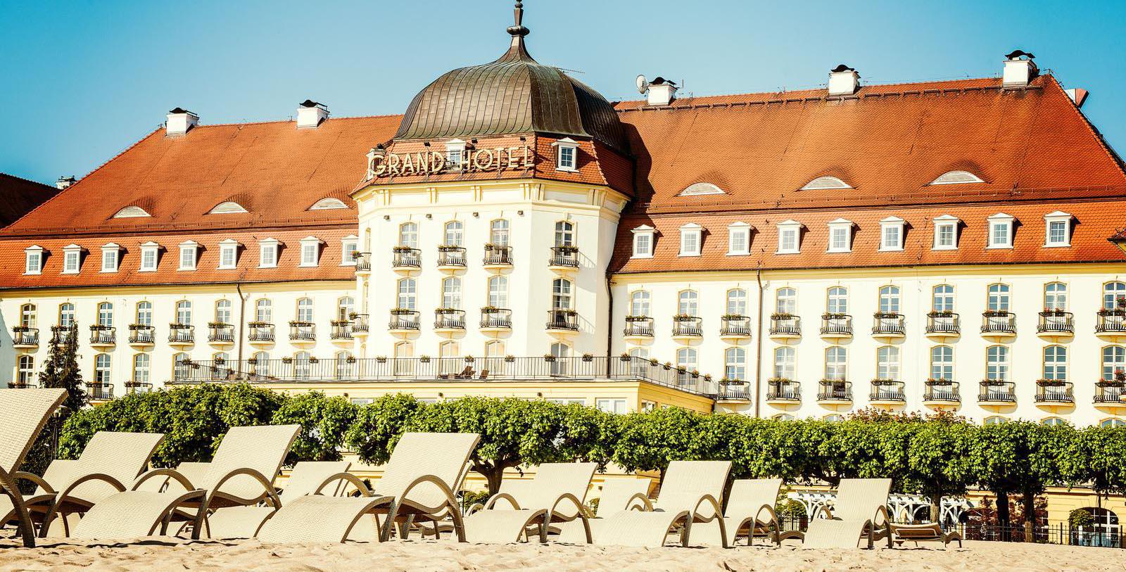 Image of Hotel Façade Sofitel Grand Sopot, 1927, Member of Historic Hotels Worldwide, in Sopot, Poland, Special Offers, Discounted Rates, Families, Romantic Escape, Honeymoons, Anniversaries, Reunions