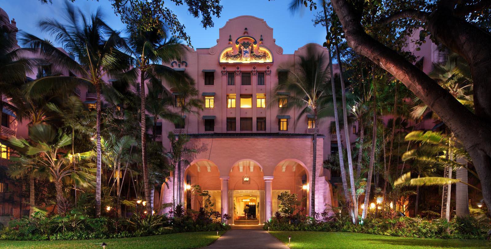 Image of Hotel Exterior The Royal Hawaiian, A Luxury Collection Resort, 1927, Member of Historic Hotels of America, in Honolulu, Hawaii, Special Offers, Discounted Rates, Families, Romantic Escape, Honeymoons, Anniversaries, Reunions