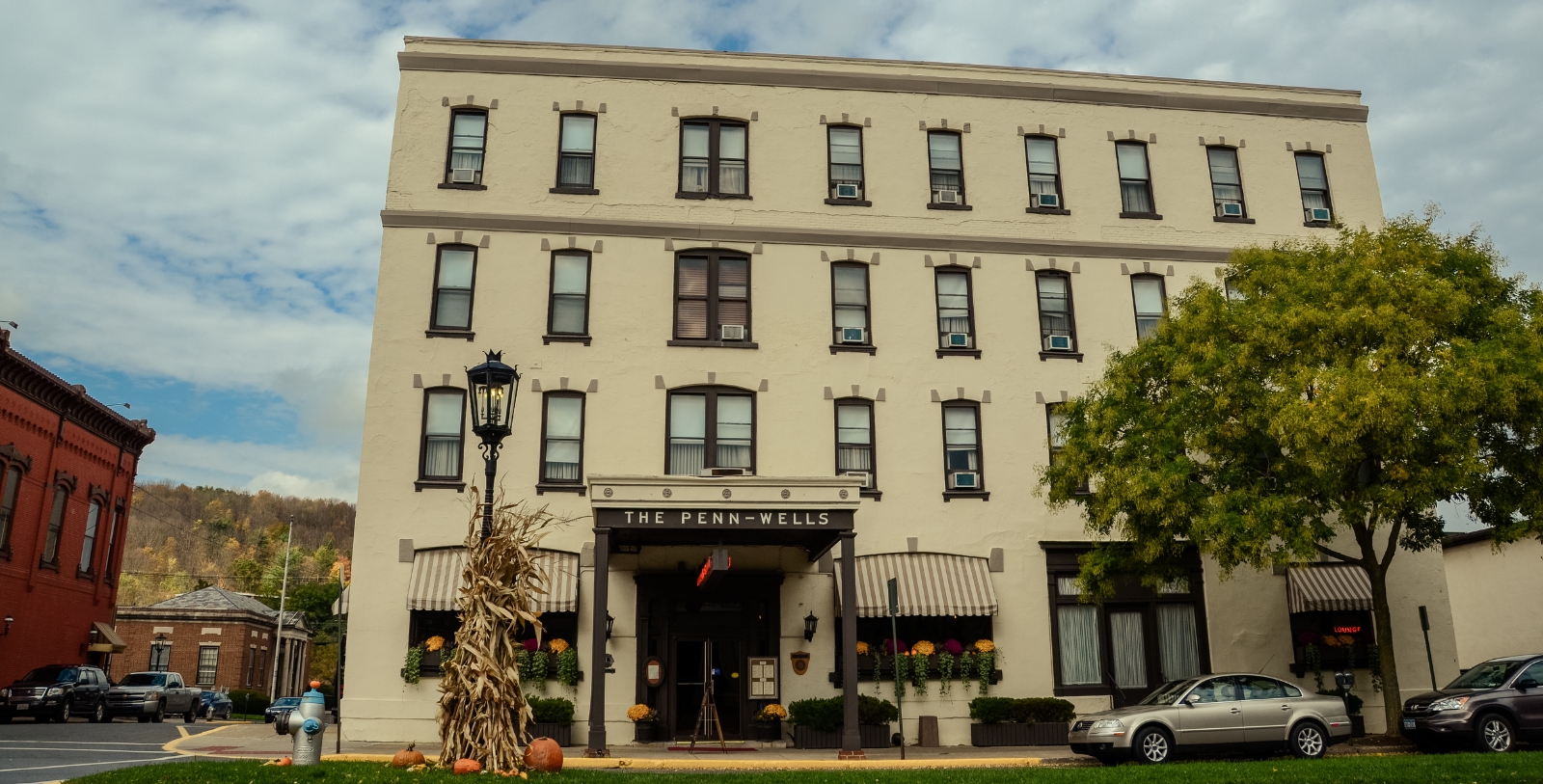 Image of Entrance of Penn Wells Hotel, 1869, Member of Historic Hotels of America, in Wellsboro, Pennsylvania, Overview
