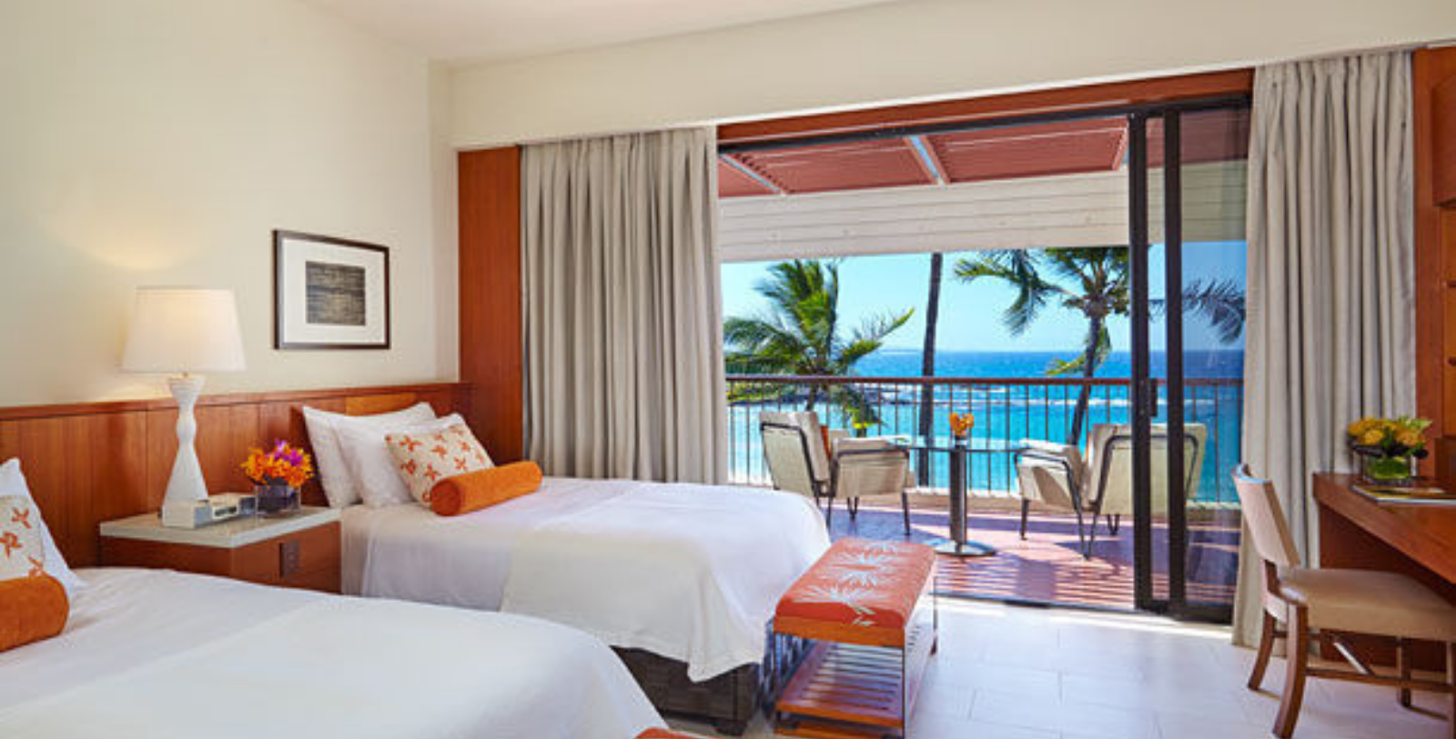 Image of Guestroom Interior, Oceanview, Mauna Kea Beach Hotel, Kohala Coast, Hawaii, 1965, Member of Historic Hotels of America, Accommodations