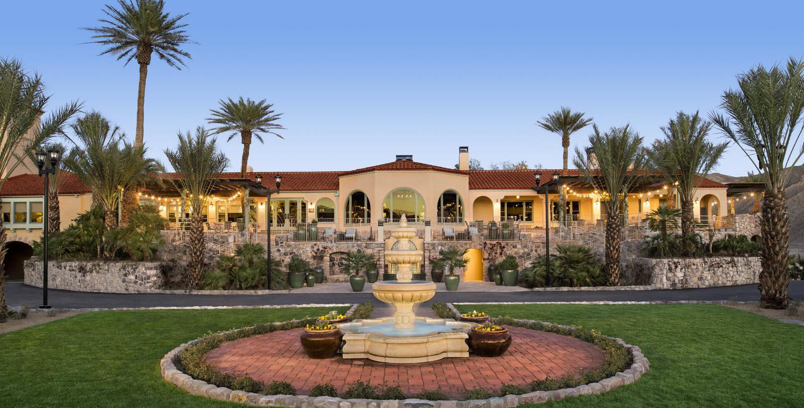 Image of Hotel Exterior with Fountain The Inn at Death Valley, 1927, Member of Historic Hotels of America, in Death Valley, California, Special Offers, Discounted Rates, Families, Romantic Escape, Honeymoons, Anniversaries, Reunions