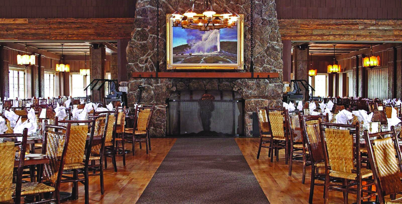 Image of Dining Room at Old Faithful Inn, Yellowstone National Park, Wyoming, 1923, Member of Historic Hotels of America, Special Occasions