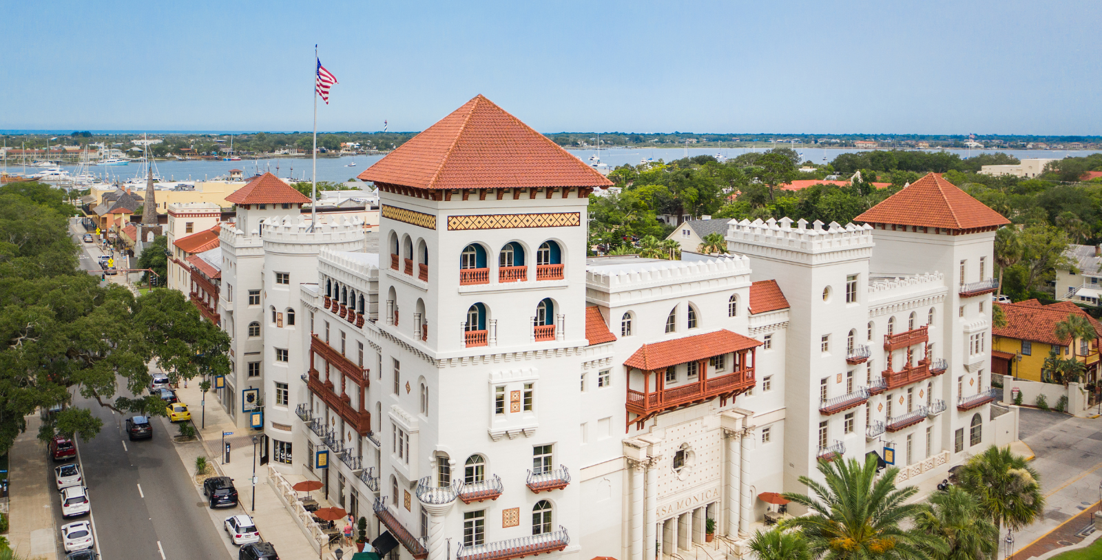 Image of hotel facade at night at Casa Monica Resort & Spa, 1888, Member of Historic Hotels of America, in St. Augustine, Florida, Discover