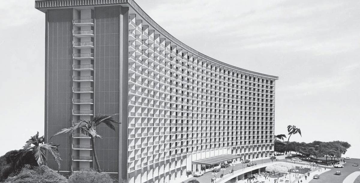 Historical Image of Exterior, Fairmont Century Plaza, 1961, Member of Historic Hotels of America, in Los Angeles, California, History