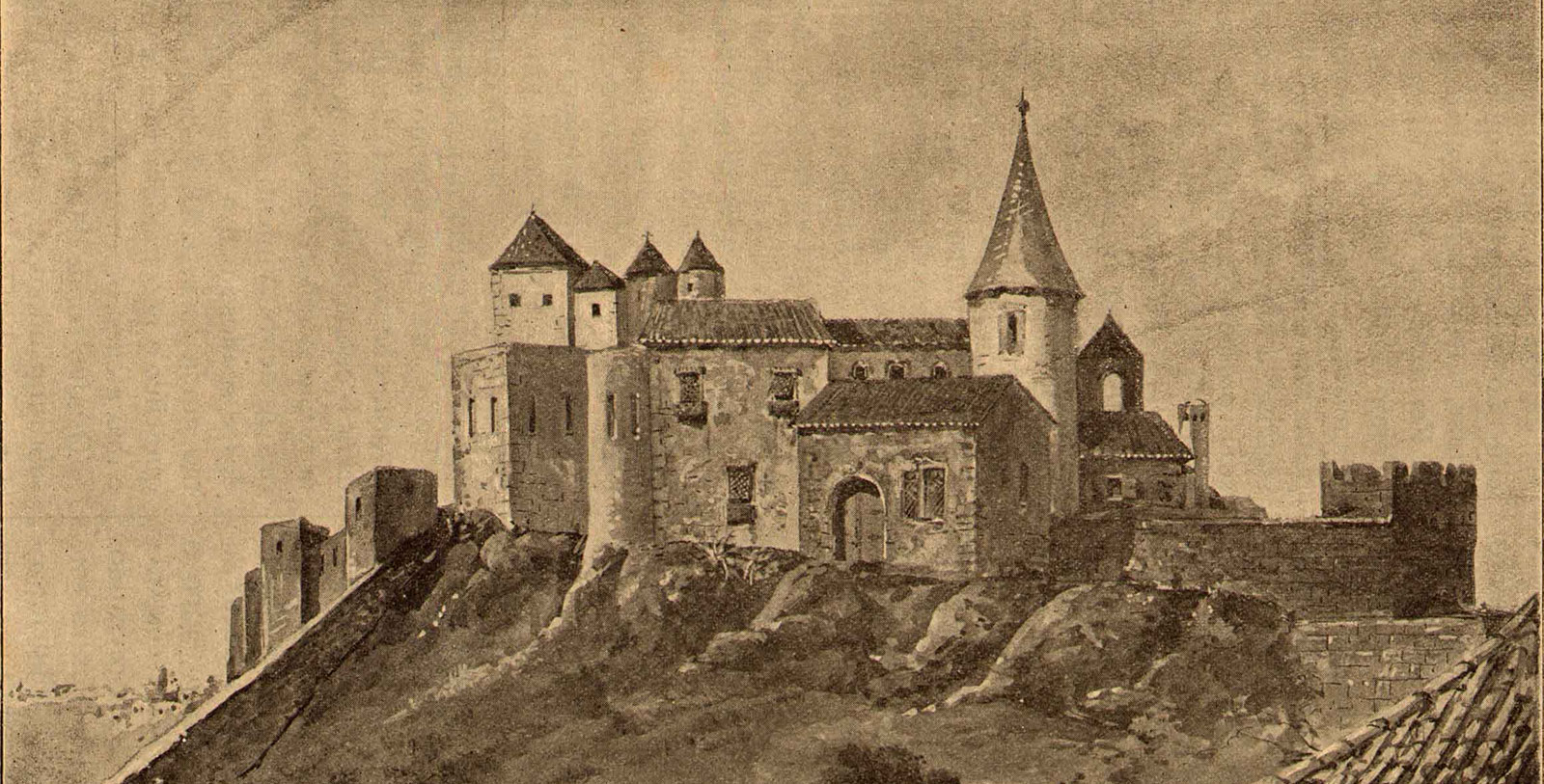 Historical illustration of the castle, Solar do Castelo, 1765, a member of Historic Hotels Worldwide in Lisbon, Portugal