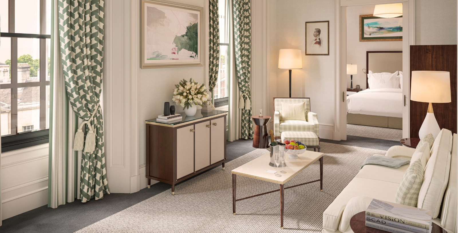 Image of a suite's sitting room at Raffles London at The OWO, a member of Historic Hotels Worldwide since 2023, located in London, United Kingdom