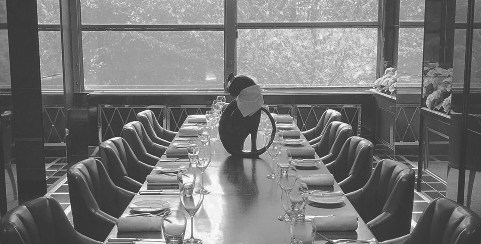 Image of Kaspar sitting on a table in Kaspar's at the Savoy restaurant, The Savoy London, a member of Historic Hotels Worldwide, 1889, London, England