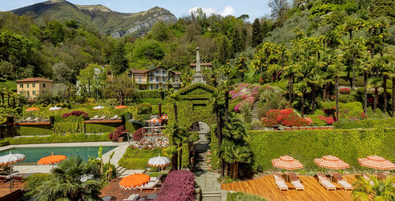 Image of Outdoor Pool and Landscape, Grand Hotel Tremezzo, Lake Como, Italy, 1910, Member of Historic Hotels Worldwide, Explore