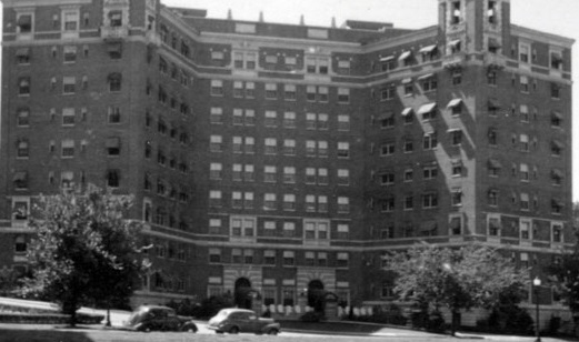 Historical Image of Exterior as Villa Serena Apartments, The Raphael Hotel, 1928, Member of Historic Hotels of America, in Kansas City, Missouri.
