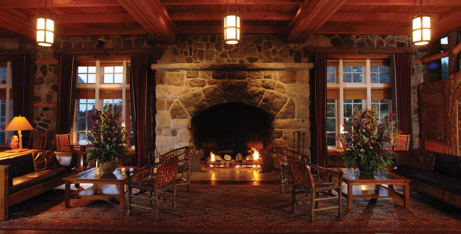 Image of hotel lobby with fireplace Crater Lake Lodge, 1915, Member of Historic Hotels of America, White City, Oregon, Special Occasions