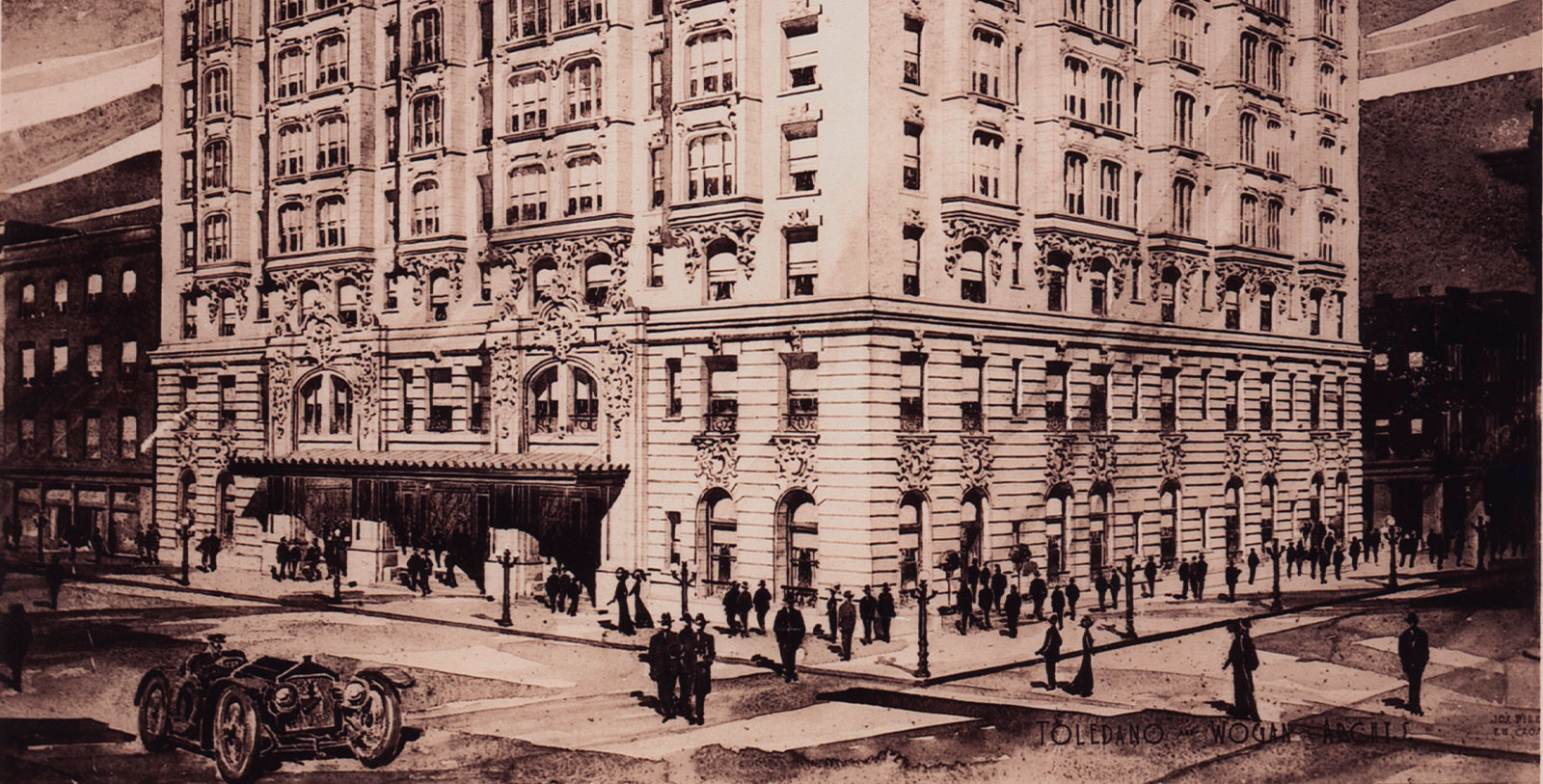 Discover the grand Beaux-Arts style façade of the Hotel Monteleone.