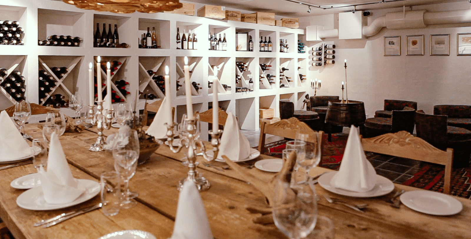 Image of wine cellar set for an event at Straand Hotel, 1864, Member of Historic Hotels Worldwide since 2023, in Vrådal, Norway