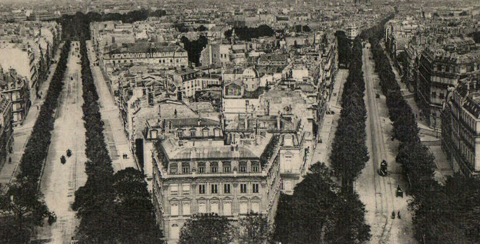 Historical image of postcard atop the Arc de Triomphe, Hotel Napoleon Paris, France, 1928, Member of Historic Hotels Worldwide, History