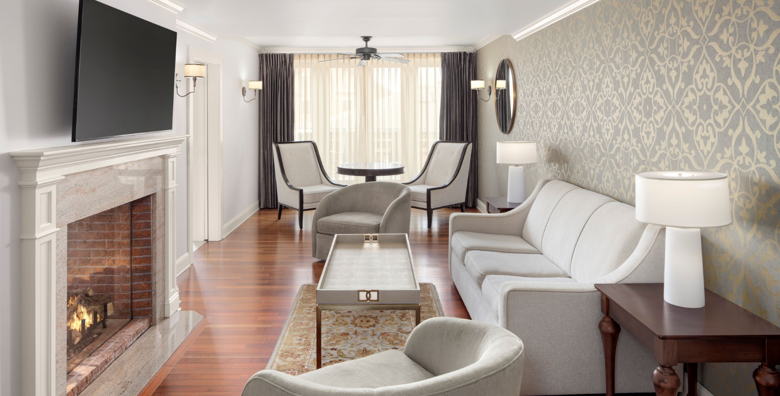 Image of Luxurious Guestroom Interior with Fireplace at Portland Regency Hotel & Spa, 1895, Member of Historic Hotels of America, in Portland, Maine, Accommodations