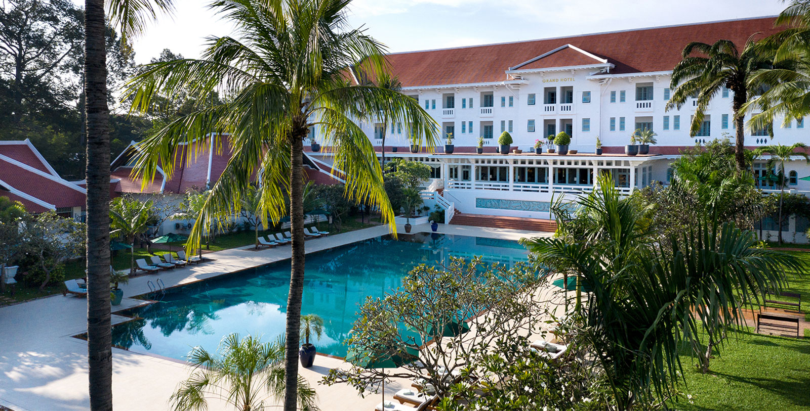 Discover the 15 acres of beautifully-landscaped French gardens built around the Raffles Grand Hotel d’Angkor’s iconic swimming pools.