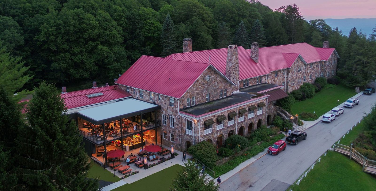 Discover the Arts and Crafts-style architecture of Mountain Lake Lodge.