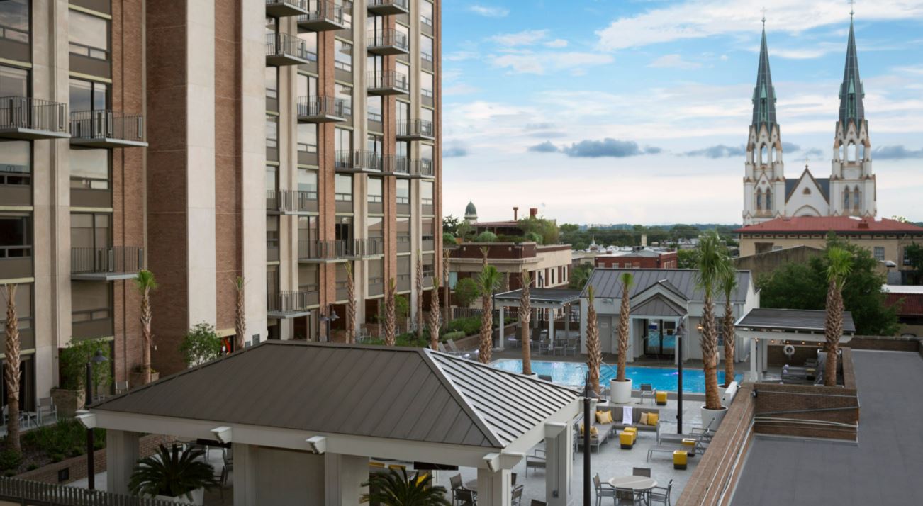 Image of Hotel Exterior and Pool, The DeSoto, 1890, Member of Historic Hotels of America, in Savannah, Georgia, History