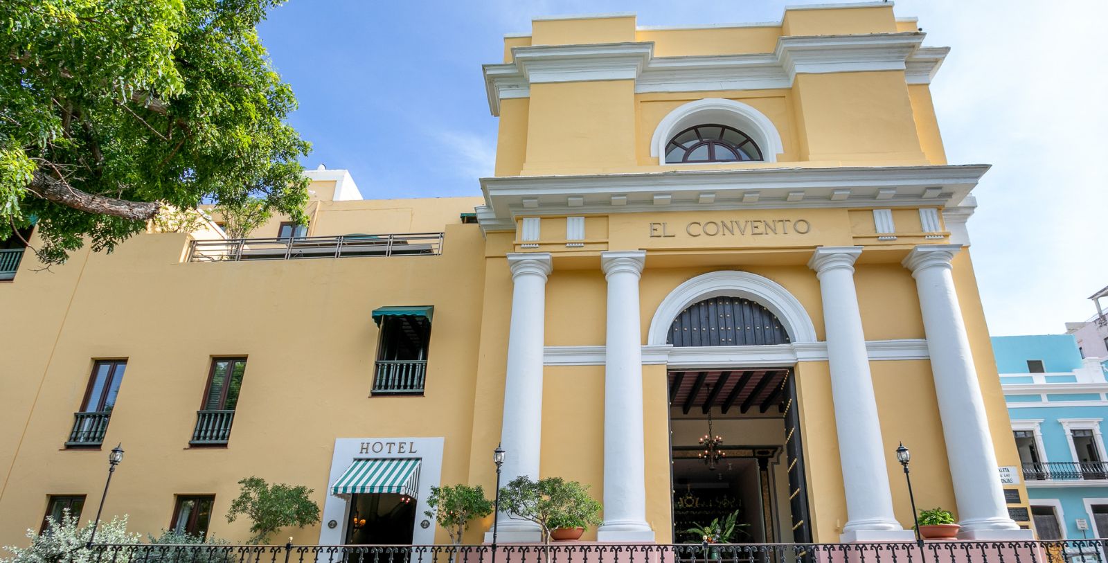 Image of hotel exterior courtyard at El Convento Hotel, 1948, Member of Historic Hotels of America, in San Juan, Puerto Rico, Special Offers, Discounted Rates, Families, Romantic Escape, Honeymoons, Anniversaries, Reunions