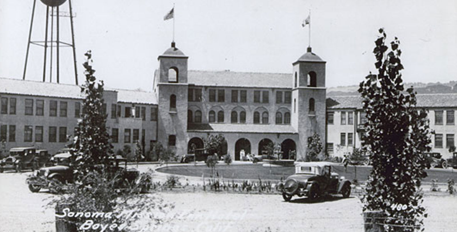 Historical Image of Exterior, Fairmont Sonoma Mission Inn & Spa, 1927, Member of Historic Hotels of America, in Sonoma, California, History.