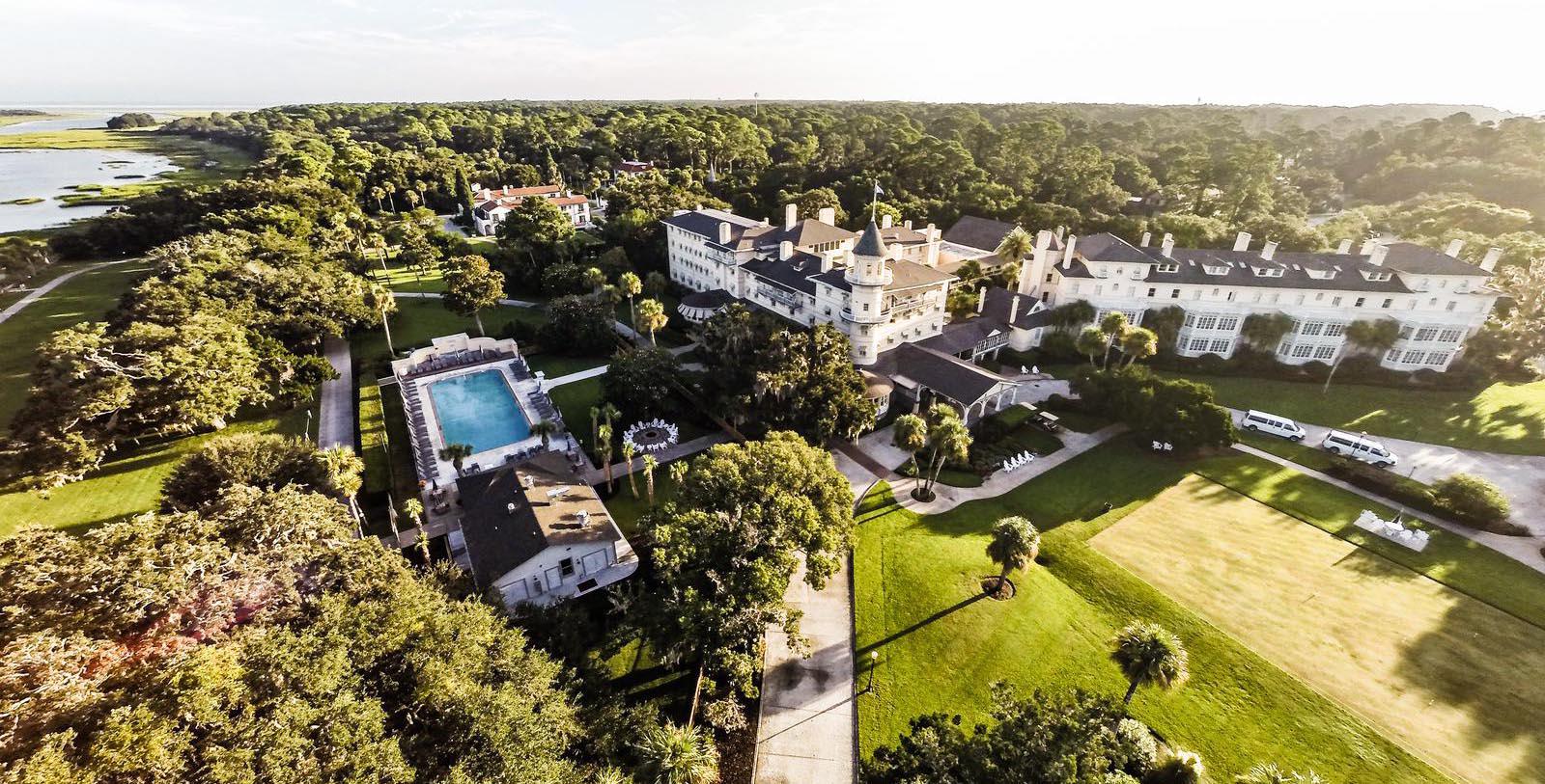 Image of Aerial Exterior View, Jekyll Island Club Resort in Jekyll Island, Georgia, 1886, Member of Historic Hotels of America, Special Offers, Discounted Rates, Families, Romantic Escape, Honeymoons, Anniversaries, Reunions