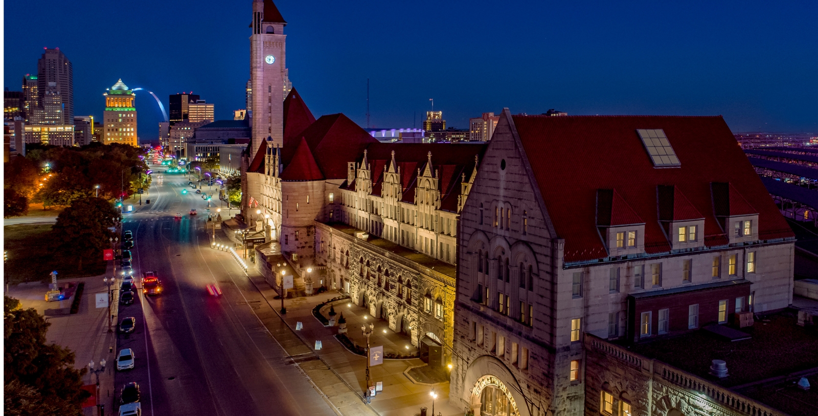 Image of Entrance with Fountain St. Louis Union Station Hotel, Curio Collection by Hilton, 1894, Member of Historic Hotels of America, in St. Louis Missouri, Overview