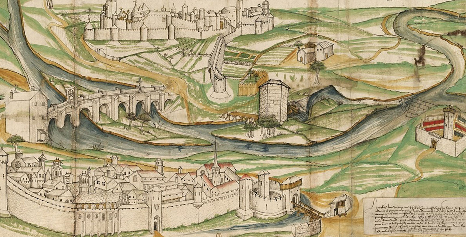 Historical Image of Cité Carcassonne Circa 1460s, Hôtel de la Cité Carcassonne - MGallery by Sofitel, 19th century, Member of Historic Hotels Worldwide, in Carcassonne, France.