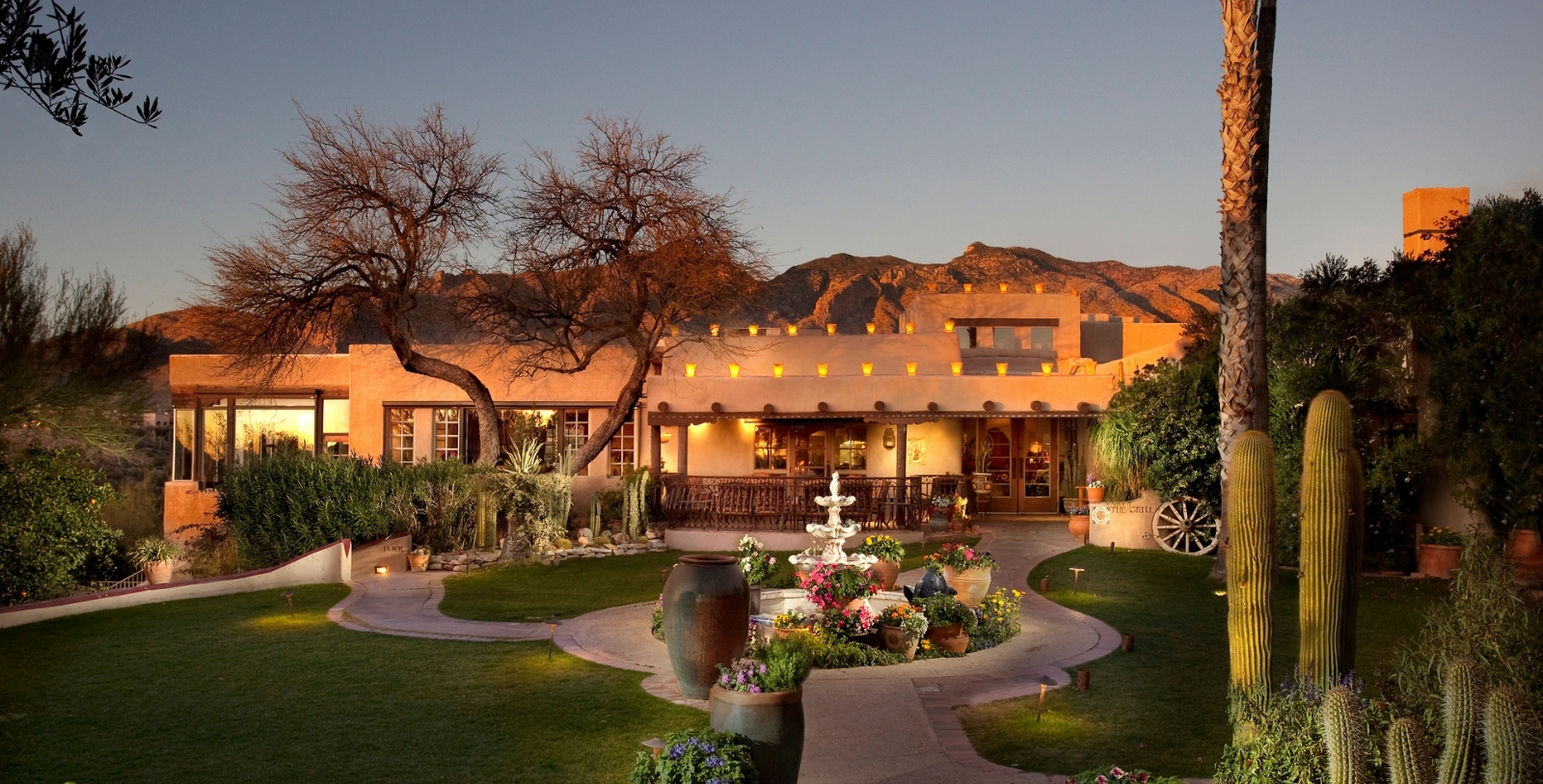 Image of exterior courtyard at night Hacienda Del Sol Guest Ranch Resort, 1929, Member of Historic Hotels of America, in Tuscan, Arizona, Experience