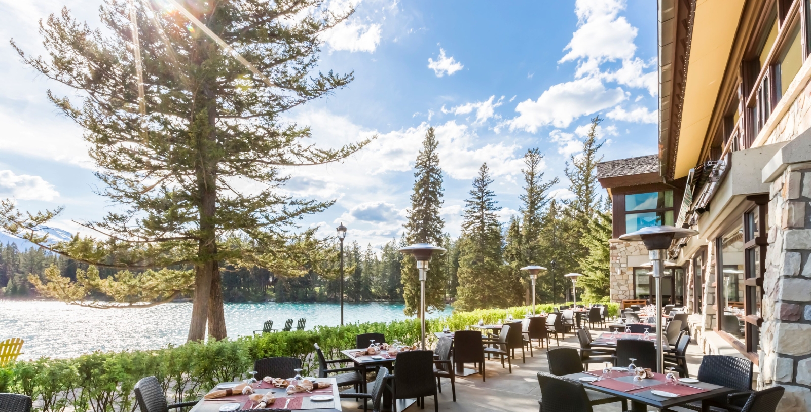 Image of Lakeside Seating, Fairmont Jasper Park Lodge, 1922, Member of Historic Hotels Worldwide, in Jasper, Alberta, Canada, Taste