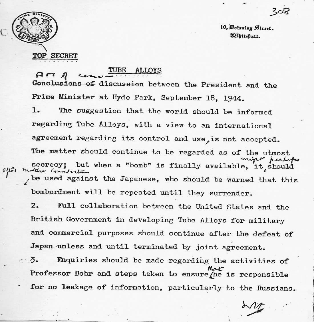 Hyde Park Aide Memoire Second Quebec Conference Chateau Frontenac