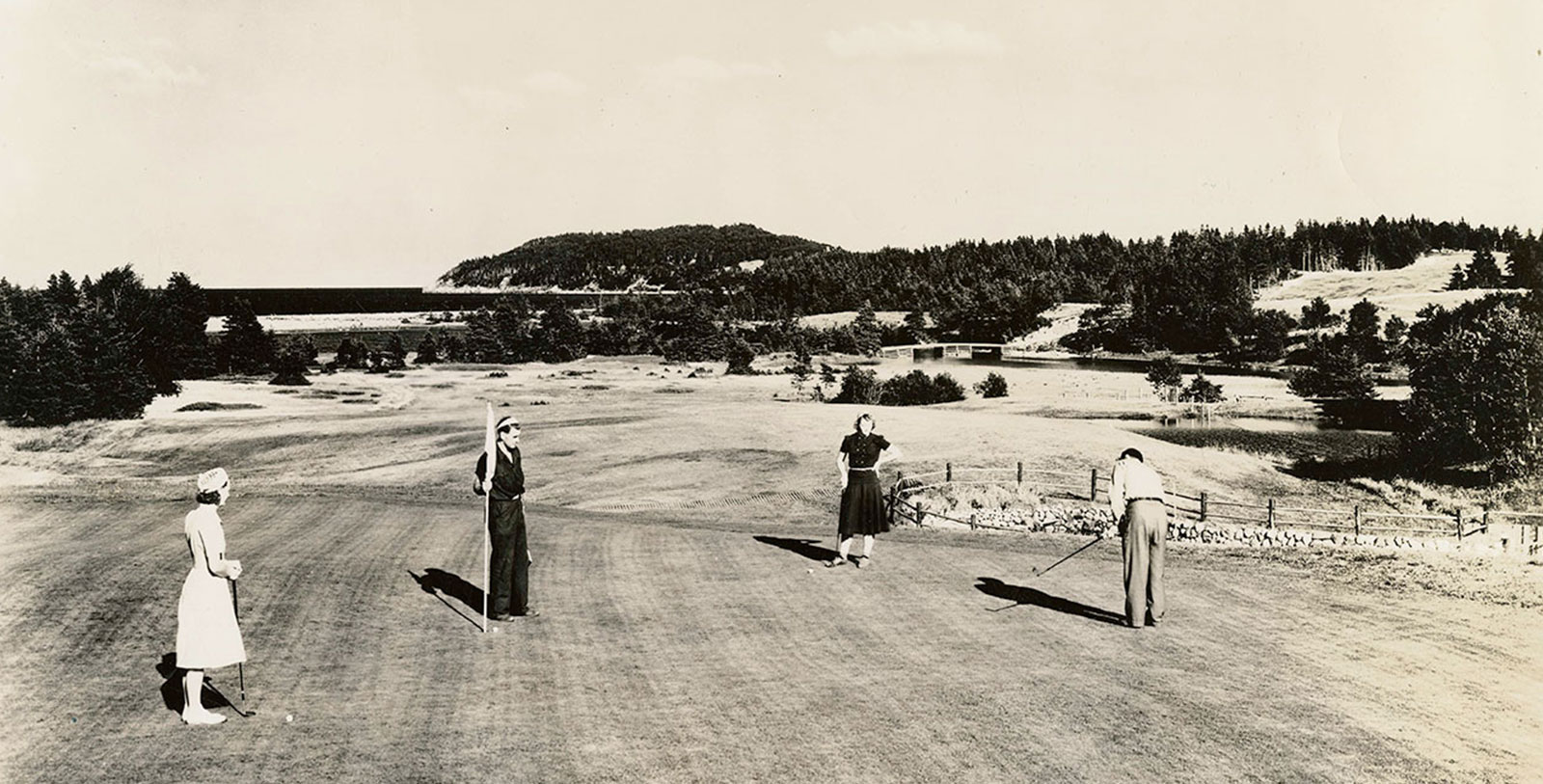 Historical Image of Golfers Putting, Keltic Lodge Resort and Spa, 1939, Member of Historic Hotels Worldwide, in Ingonish Beach, Canada, Golf