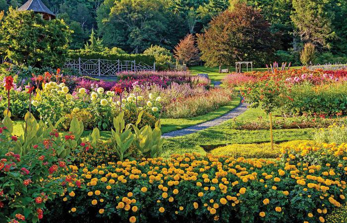 Lush gardens at the Mohonk Mountain House in New Platz, New York.