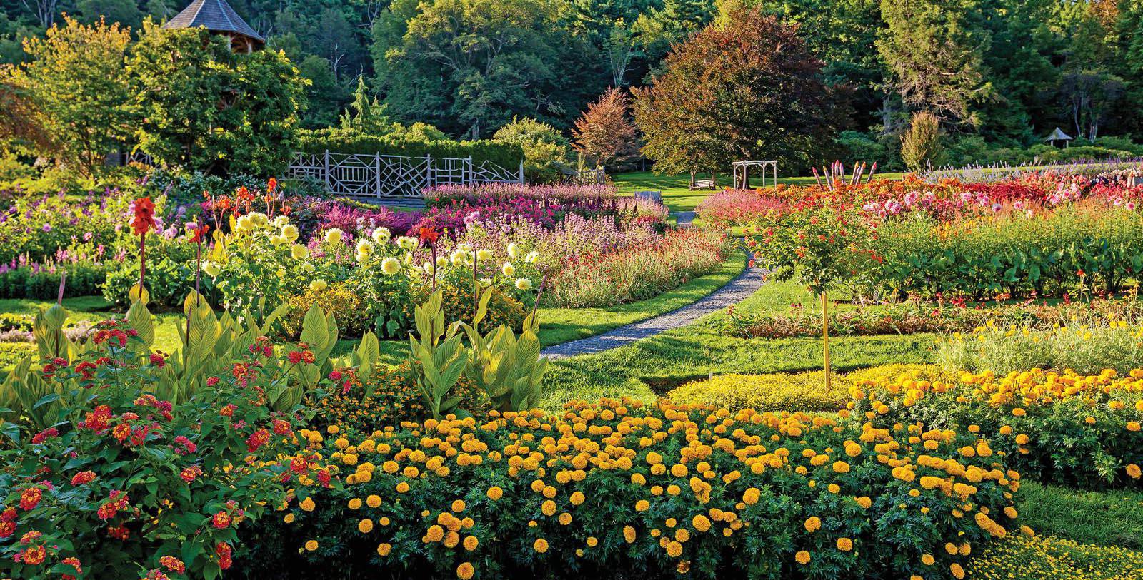 Lush gardens at the Mohonk Mountain House in New Platz, New York.
