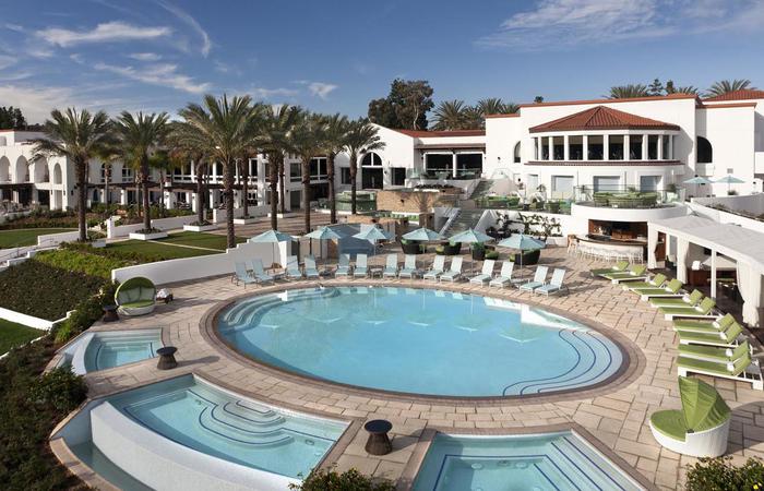 Fountain at the entrance of the Omni La Costa spa in California.